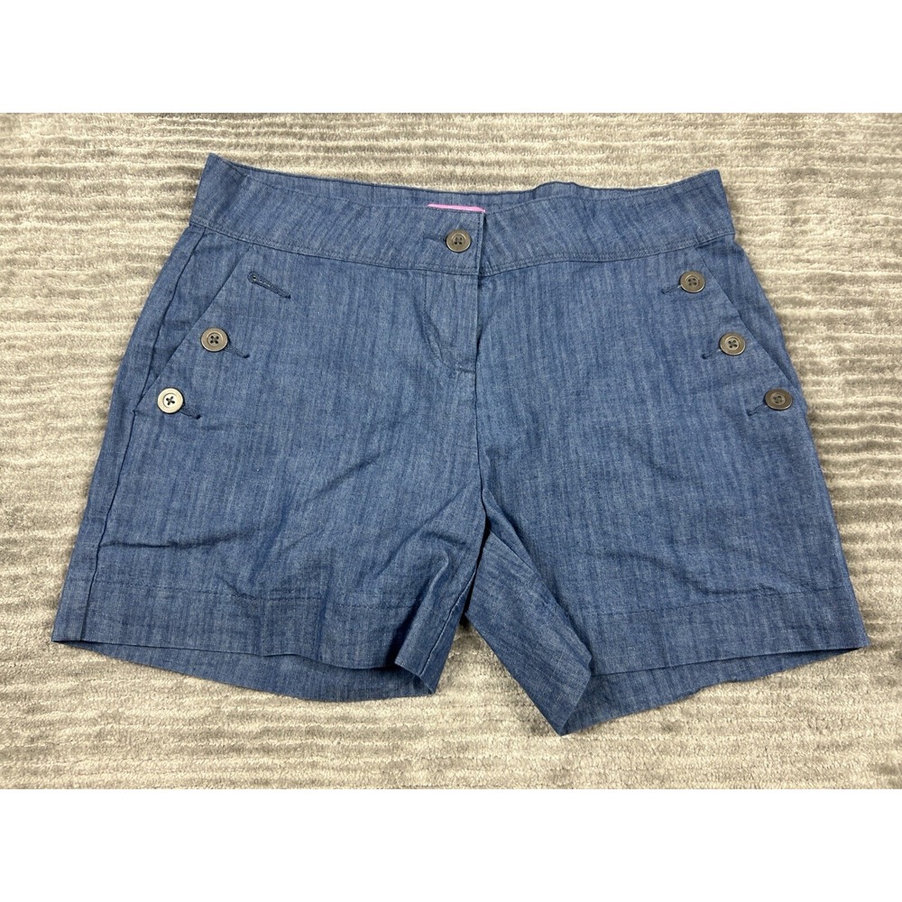 Isaac Mizrahi Shorts Womens 4 Blue Chambray Tailored Button Up Sailor‎